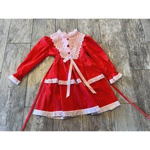 Hi Girls Inc Dress size 5‎ Long sleeve ruffle smocked Christmas Vintage Ruffle